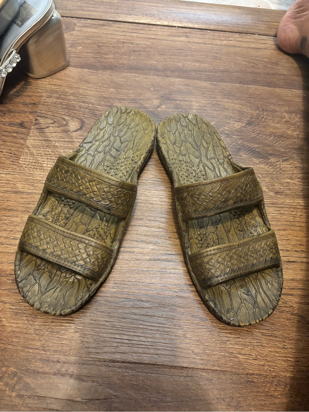 Pali Hawaii Olive Braided Double-Strap Slide Sandals